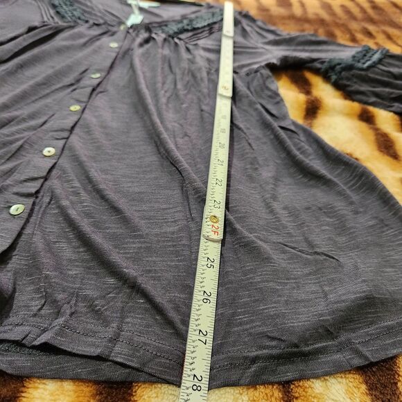 She Sky top Size Large Dark Blue Sheer Lightweight Relax Fit Front Buttons - Picture 3 of 10